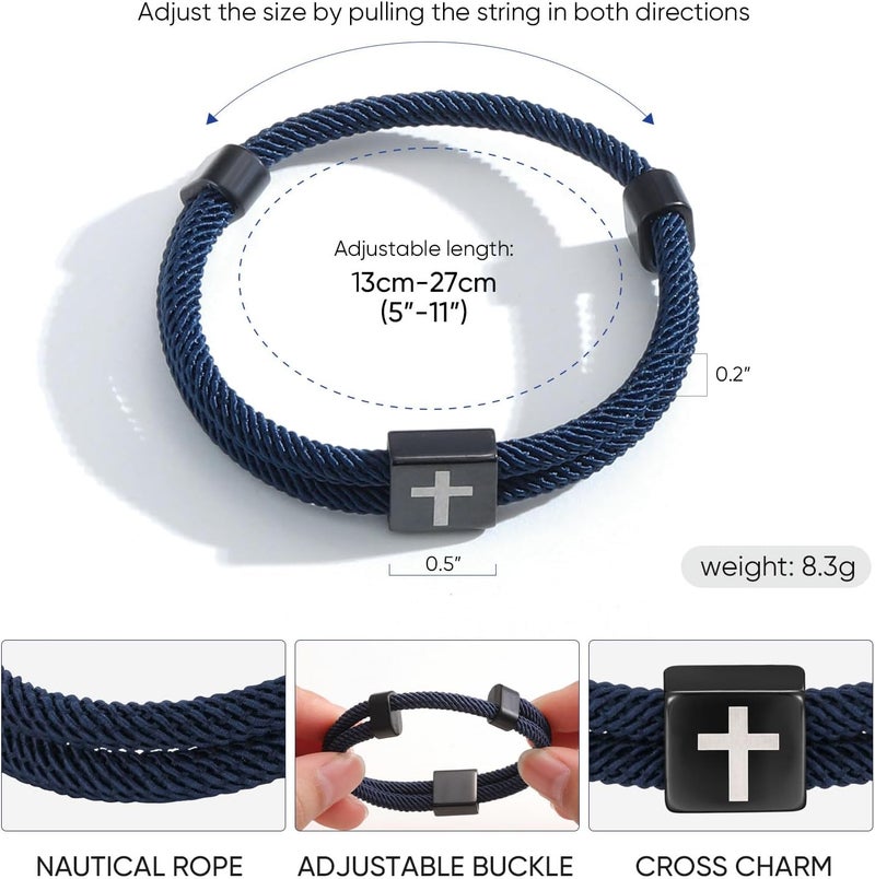 TempBeau Store Braided Men Rope Cross Bracelet - Adjustable Tree of Life Cord Surfing Bracelet, Handmade Nautical Navy Marine String Bracelet with Metal Knot, Easter Women Bracelets Gifts - Image 5
